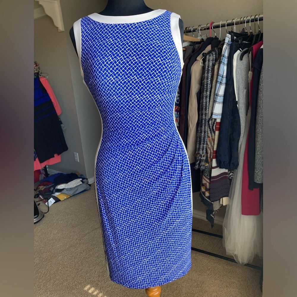 Chaps Blue and White Midi Dress